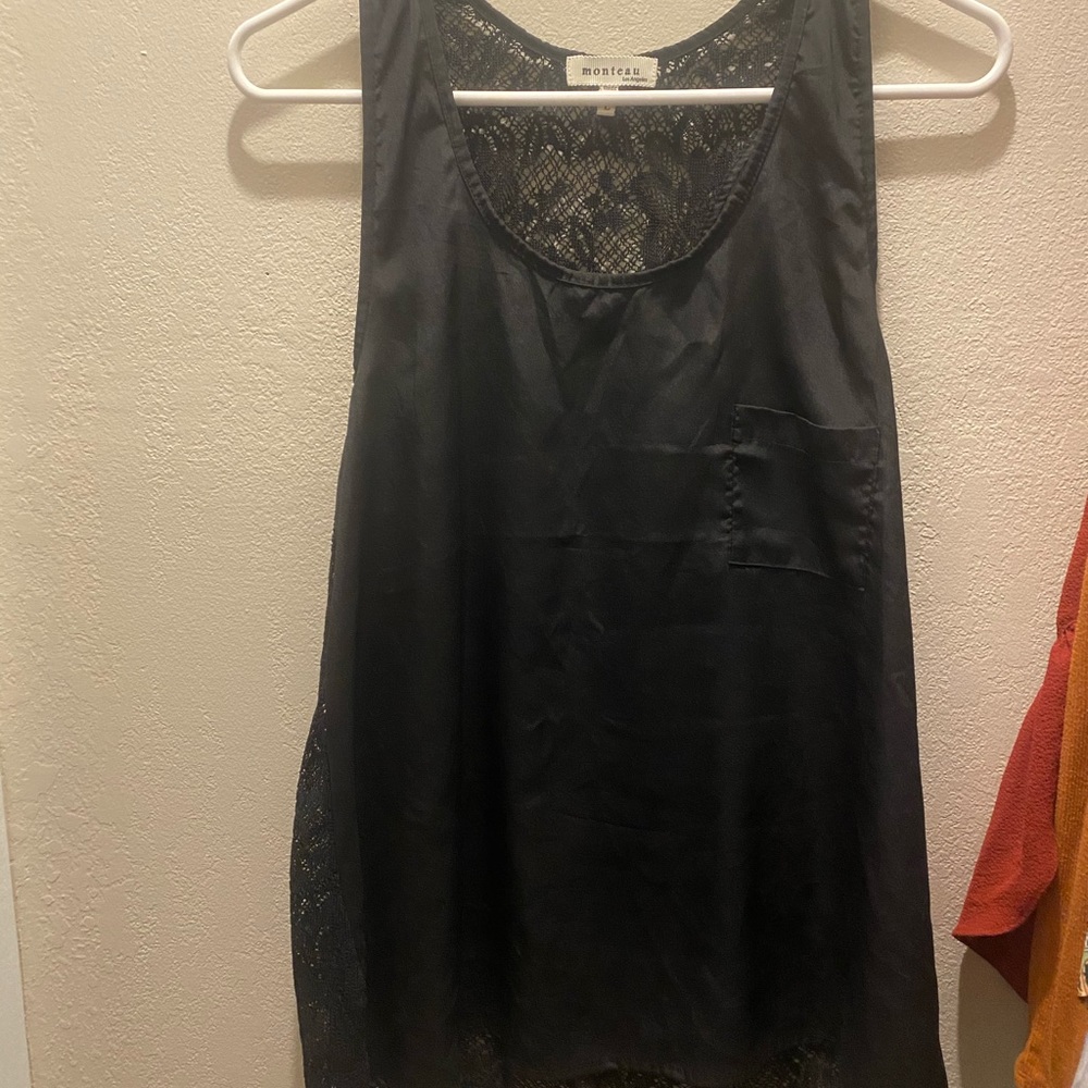 Silk Tank with Lace Back